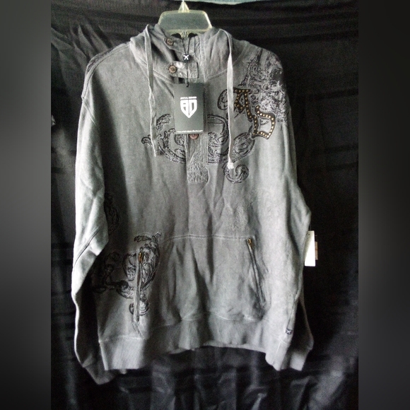 Artful Dodger Ancient Rustic Gothic Graphic Design Spray Hoodie Men's 3XL Gray - Picture 1 of 15